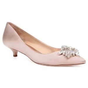 Badgley Mischka Vail Embellished Kitten Heel Pump In Latte Satin